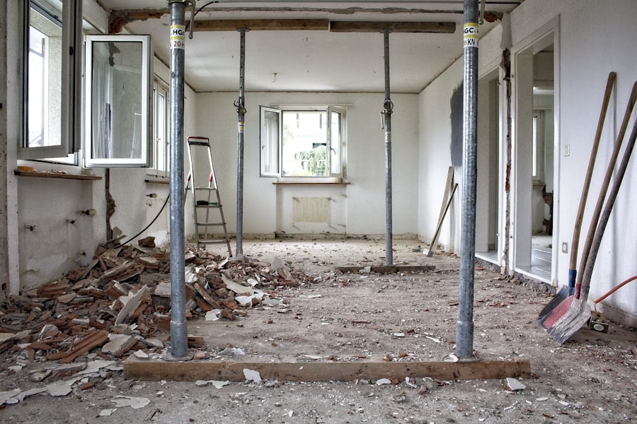 Room strip out with acrow props and rubble