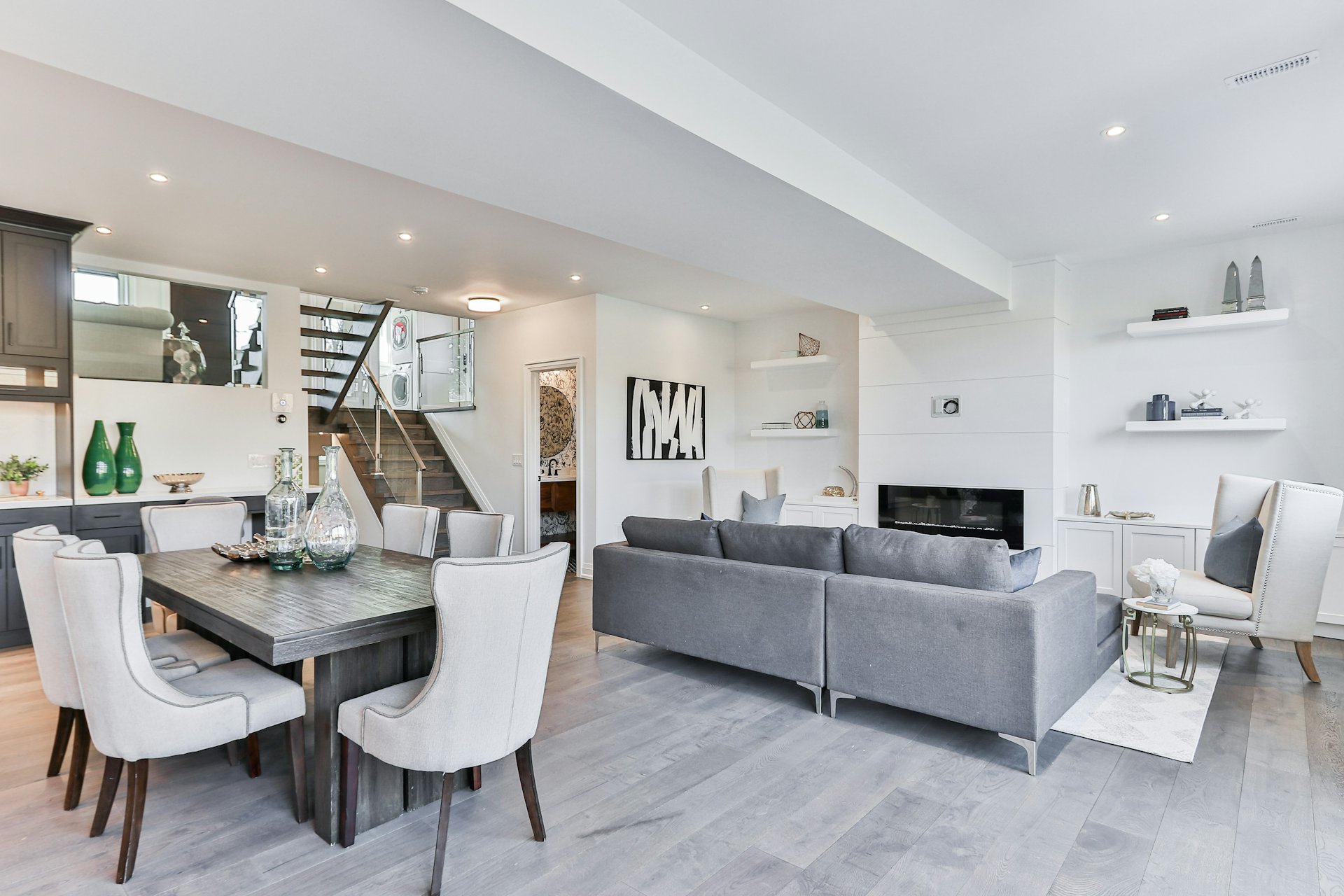 Finished open plan living and dining room