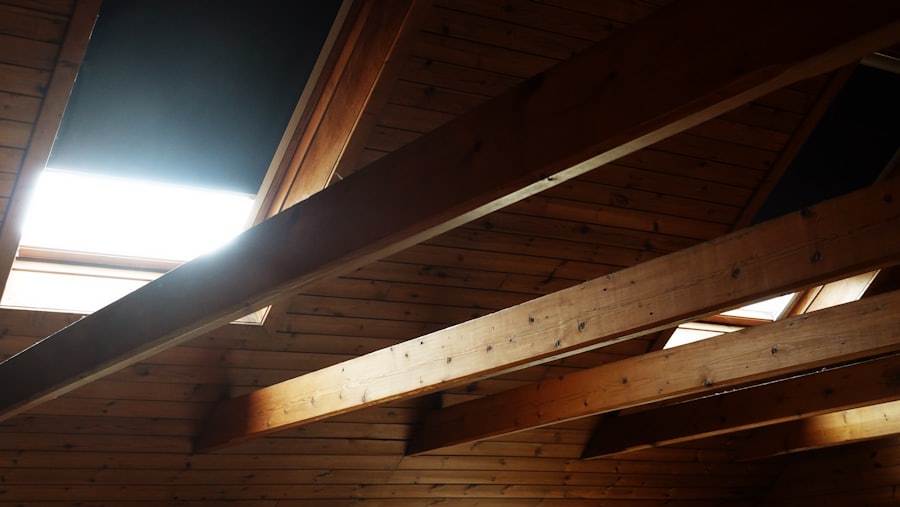 Loft roof timbers and skylight